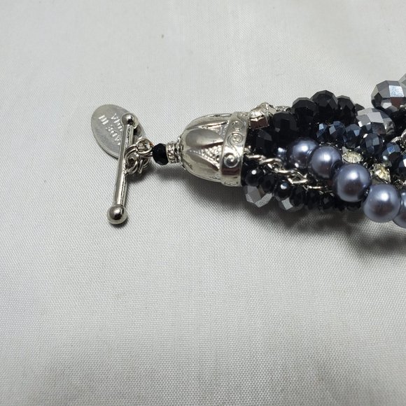 ALI KHAN multi color twisted bracelet silver-pearl-rhinestone-hematite - Picture 8 of 9